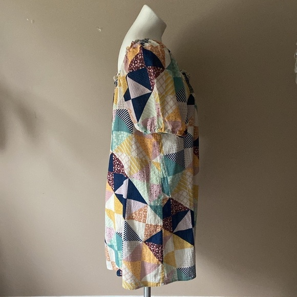 a.n.a Multicolored Floral Patchwork Short Puff Sleeve Above Knee Dress Large - Picture 4 of 6